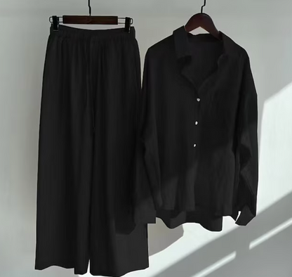 Relaxed Button-Down Shirt & Wide-Leg Pants Co-Ord Set