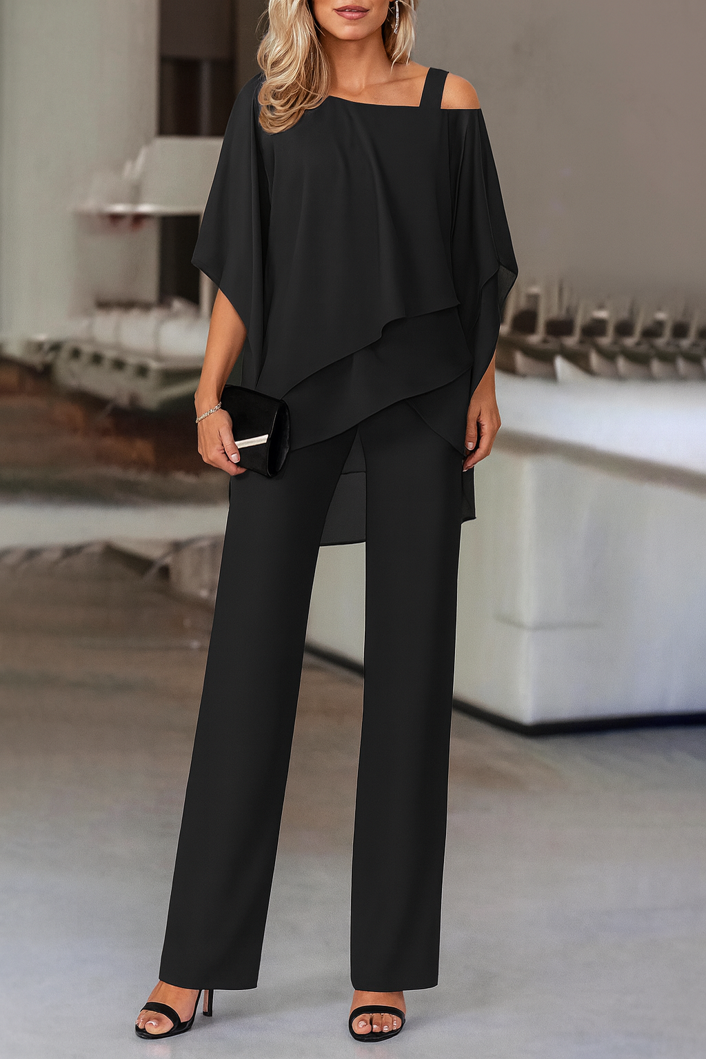 Women’s Elegant Cold-Shoulder Two-Piece Pants Set