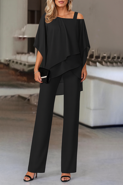 Women’s Elegant Cold-Shoulder Two-Piece Pants Set
