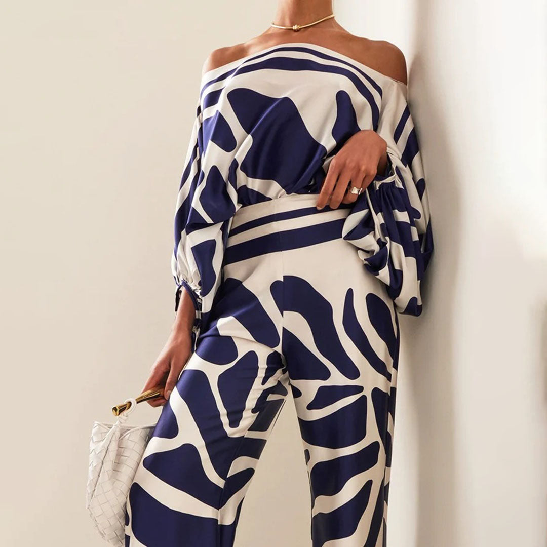 Women’s Artistic One-Shoulder Printed Two-Piece Pants Set