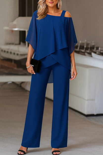 Women’s Elegant Cold-Shoulder Two-Piece Pants Set