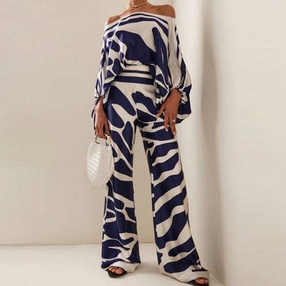 One-Shoulder Printed Co-Ord Set with Wide-Leg Pants