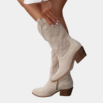 Perforated Western Boots Women Casual Chic Look