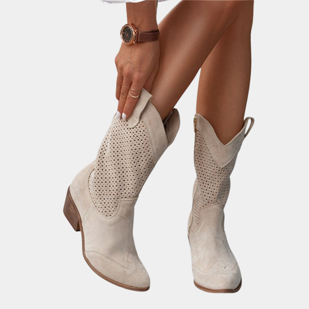 Perforated Western Boots Women Casual Chic Look