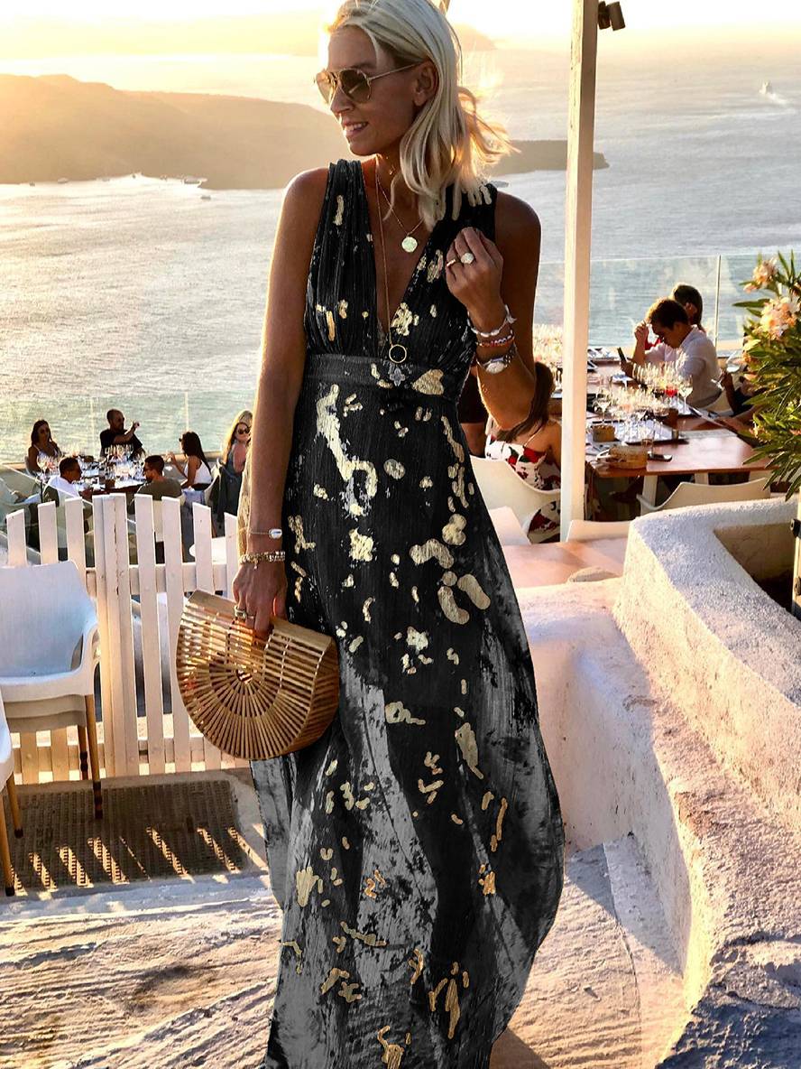 Women's Bronze Sequin V-Neck Maxi Dress