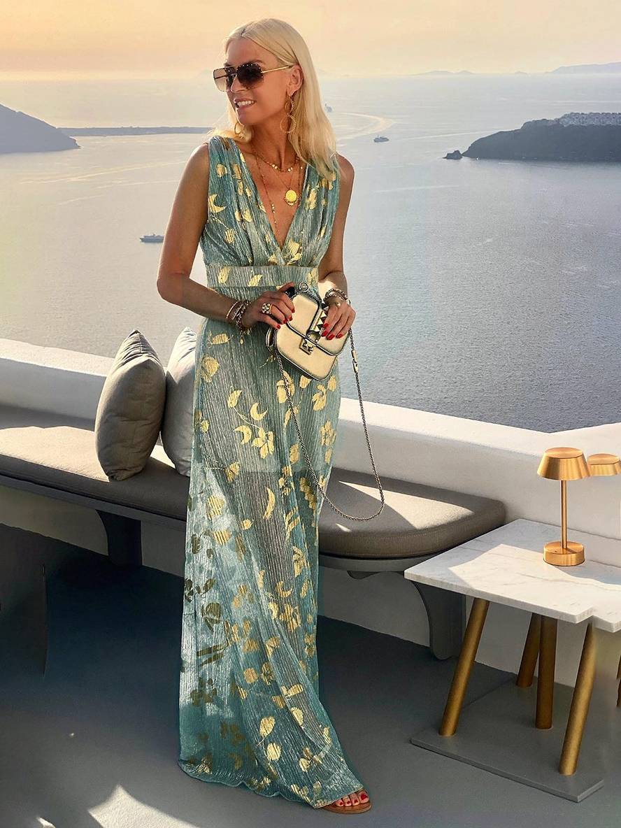 Women's Bronze Sequin V-Neck Maxi Dress