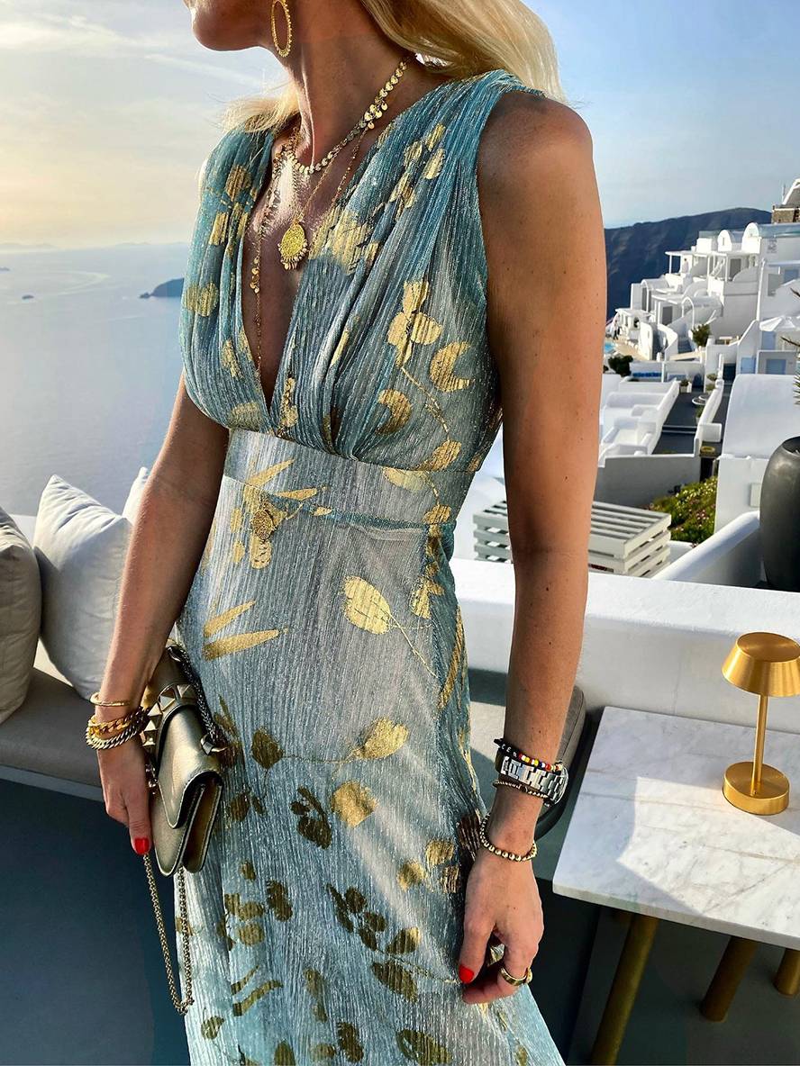 Women's Bronze Sequin V-Neck Maxi Dress
