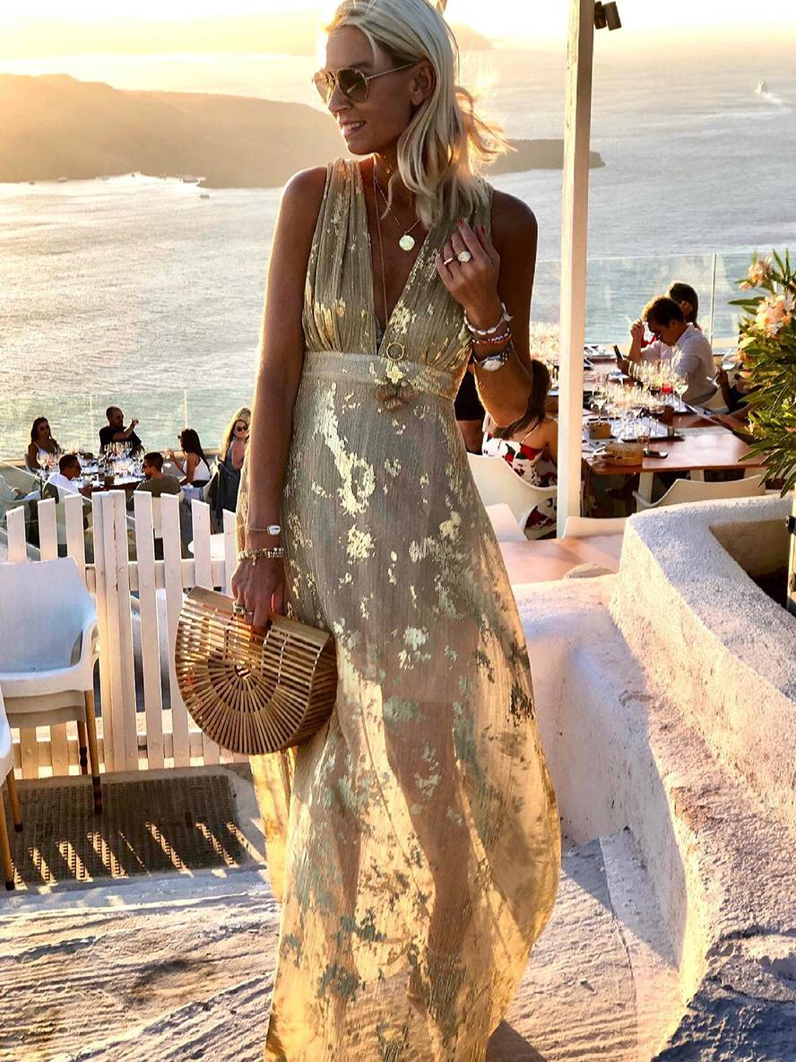 Women's Bronze Sequin V-Neck Maxi Dress