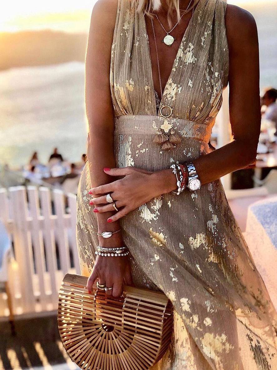 Women's Bronze Sequin V-Neck Maxi Dress