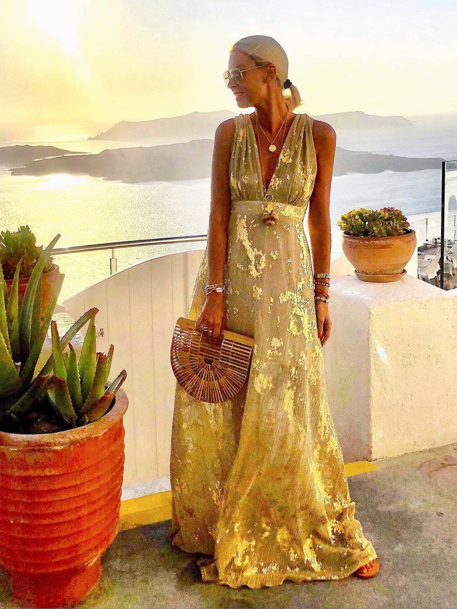 Women's Bronze Sequin V-Neck Maxi Dress