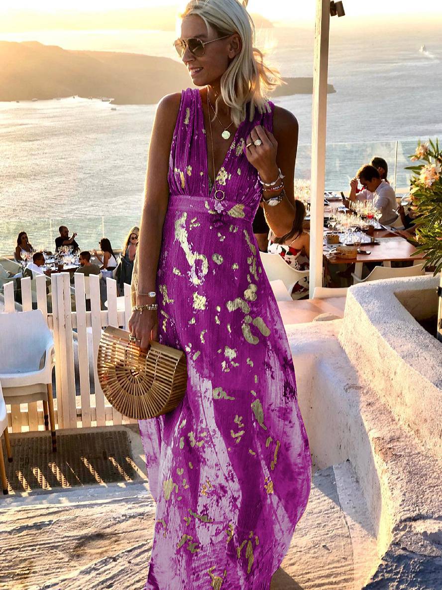 Women's Bronze Sequin V-Neck Maxi Dress