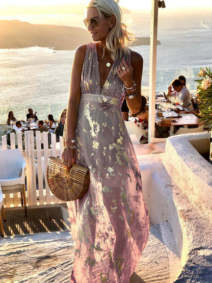 Women's Bronze Sequin V-Neck Maxi Dress