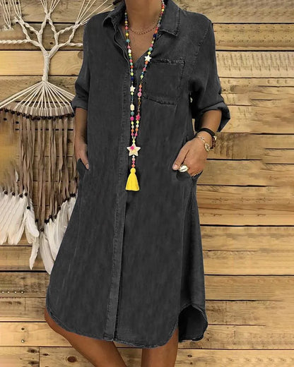 Women’s Casual Button-Front Mini Denim Dress with Pockets