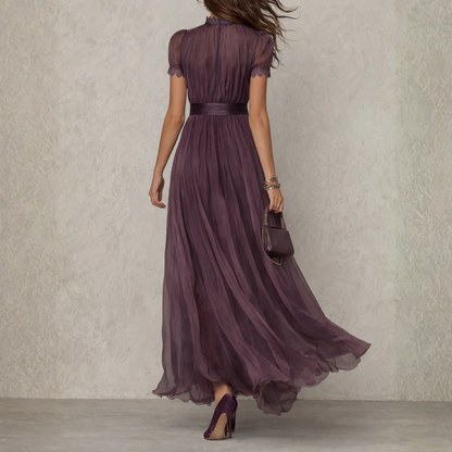 Women's Lightweight Chiffon Maxi Dress with Delicate Lace Trim