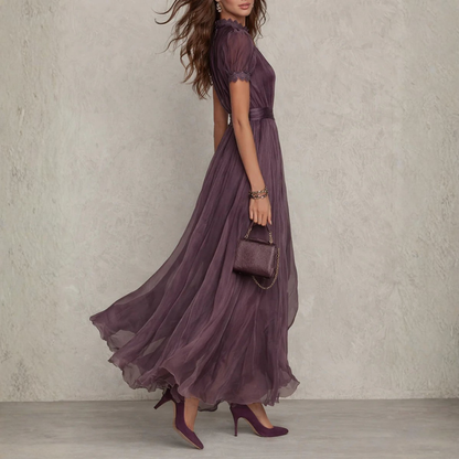 Women's Lightweight Chiffon Maxi Dress with Delicate Lace Trim