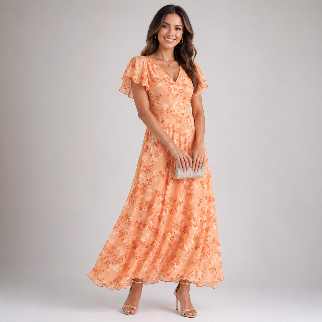 Women’s Floral Ruffle Flowy V-Neck Summer Maxi Dress