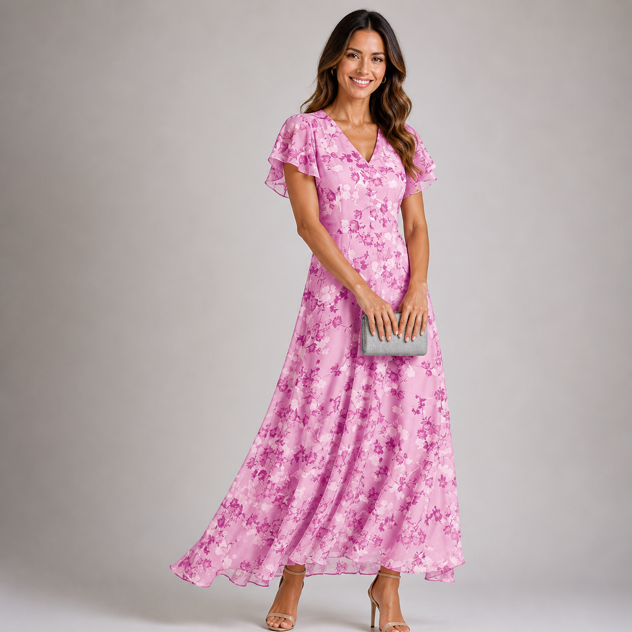 Women’s Floral Ruffle Flowy V-Neck Summer Maxi Dress