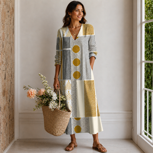 Women’s Geometric Patchwork Boho Maxi Dress