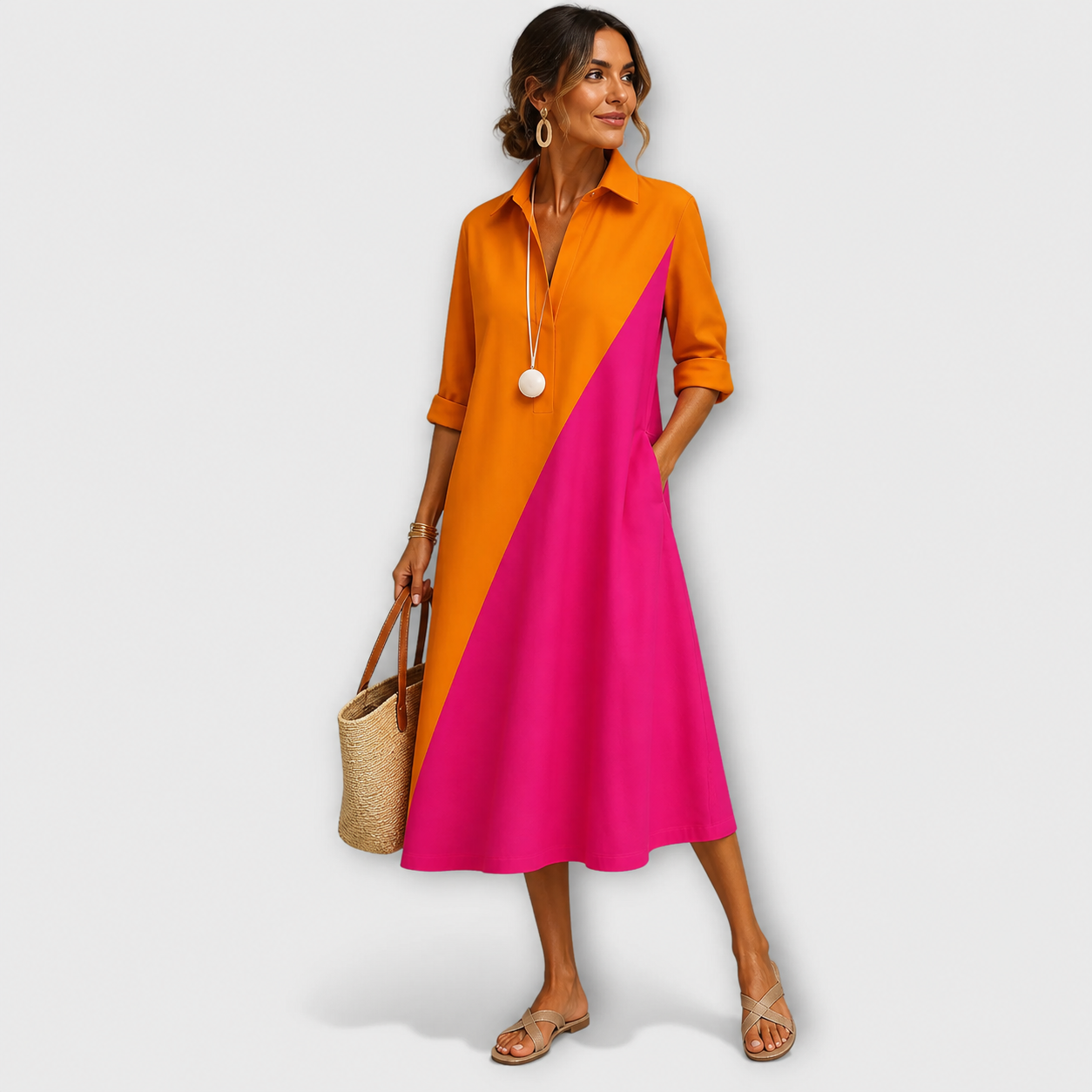 Women’s Color Block Elegant Midi Dress for Everyday Style