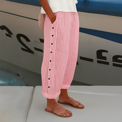 Women's Cropped Straight-Leg Trousers with Stripe Panel