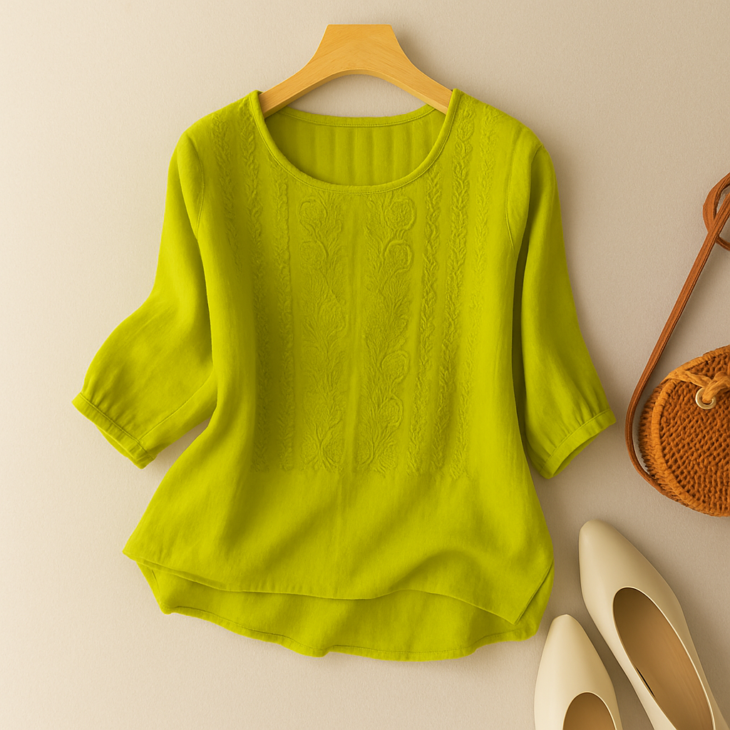 Embroidered Round Neck Casual Blouse for Women