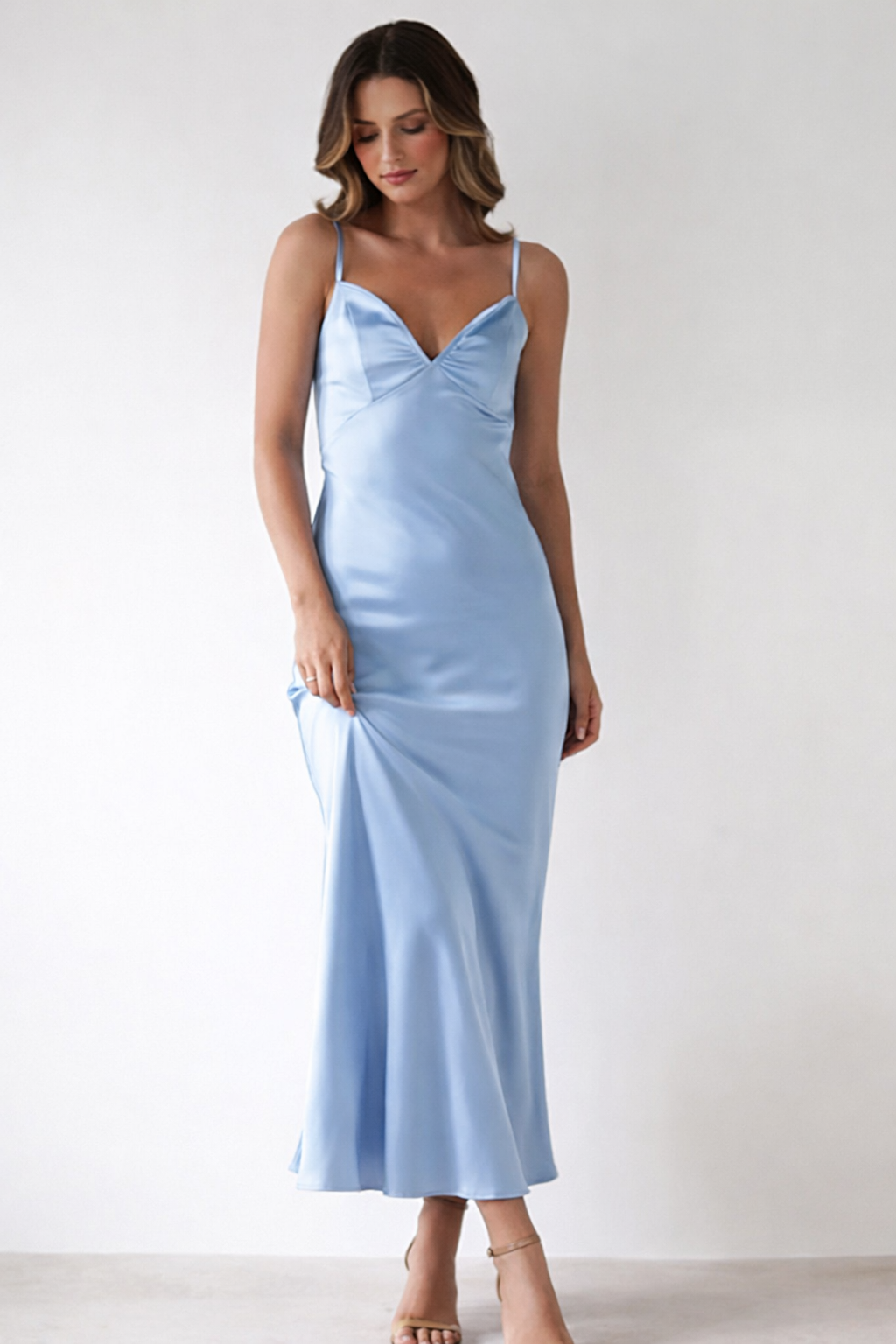 Women’s Elegant Satin-Style Cowl Neck Maxi Dress