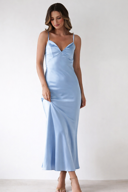 Women’s Elegant Satin-Style Cowl Neck Maxi Dress