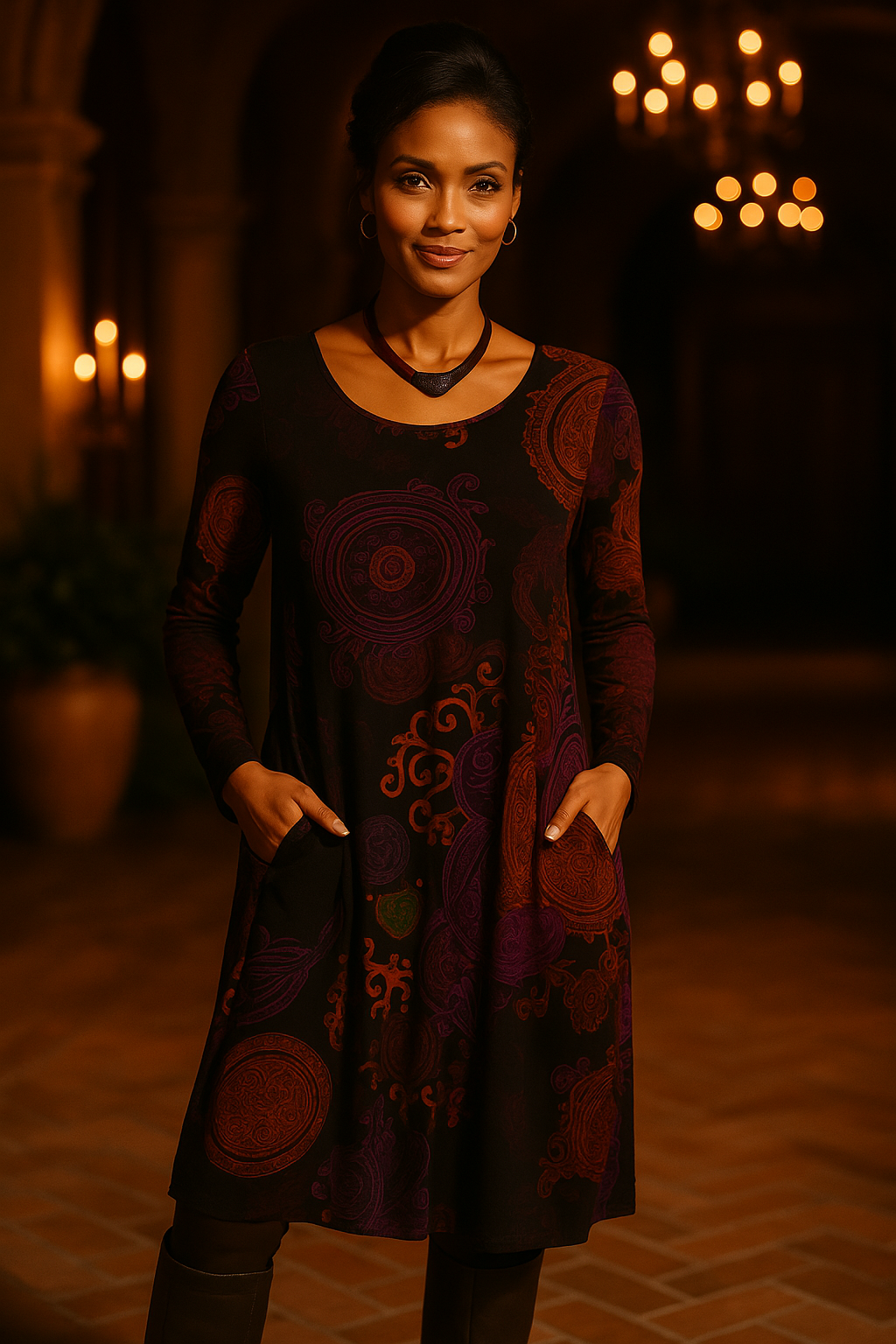 Boho Midi Dress Long Sleeve Floral Printed