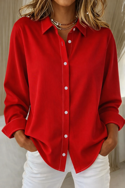 Classic Long Sleeve Button-Up Shirt with Relaxed Fit