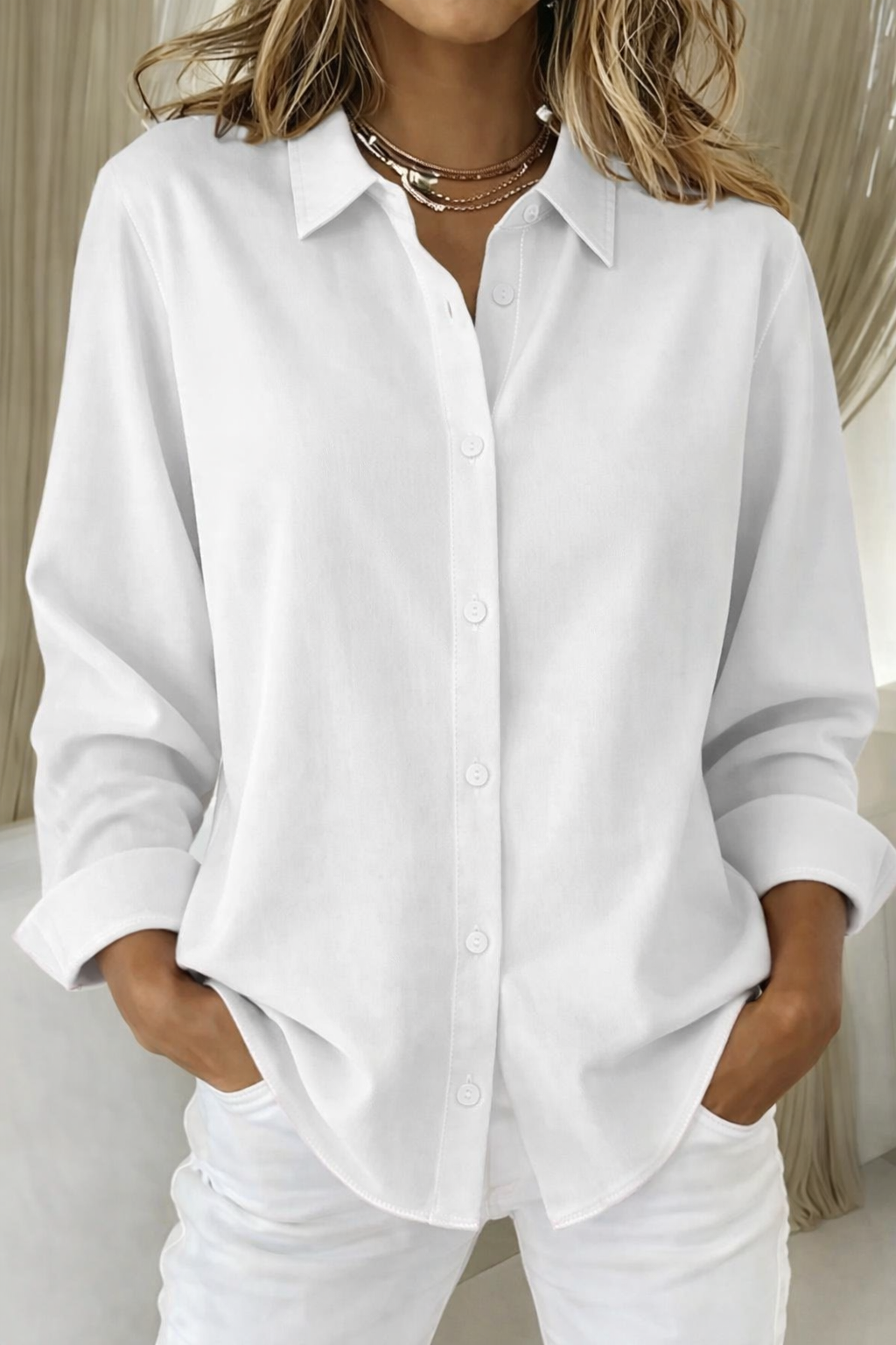 Classic Long Sleeve Button-Up Shirt with Relaxed Fit