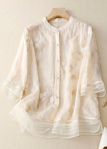 Floral Embroidered Sheer Layer Blouse for Women