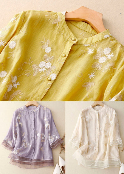 Floral Embroidered Sheer Layer Blouse for Women