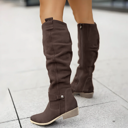 Women’s Knee High Boots with Low Block Heel and Relaxed Fit