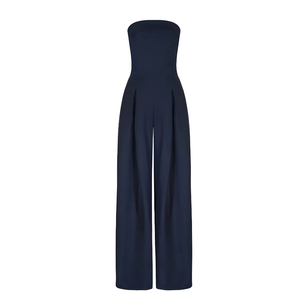 Elegant Strapless Wide Leg Jumpsuit with Pockets