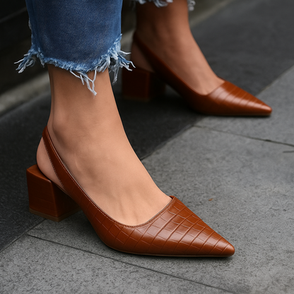 Pointed Toe Slingback Low Block Heels for Women