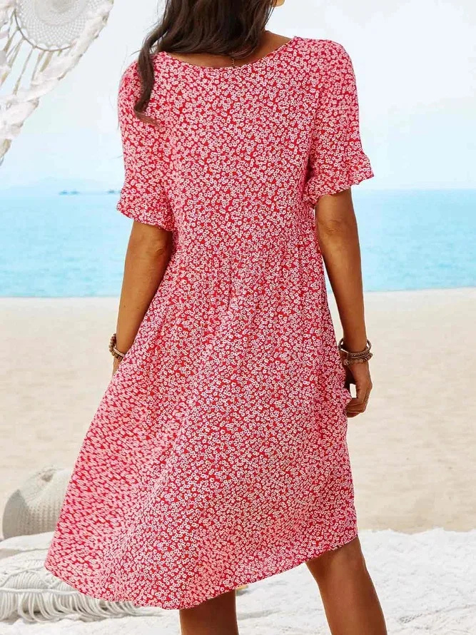 Women's Casual Ditsy Floral Flutter Sleeve Mini Dress