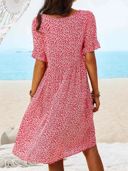 Women's Casual Ditsy Floral Flutter Sleeve Mini Dress
