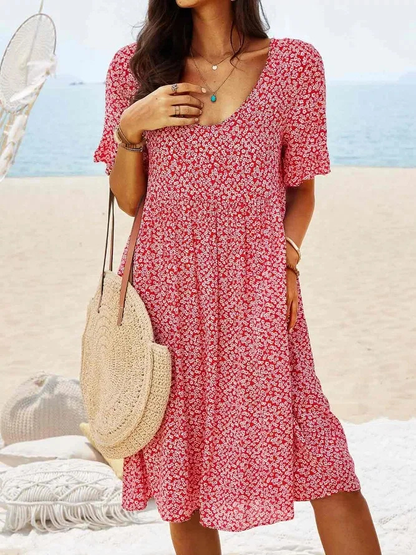 Women's Casual Ditsy Floral Flutter Sleeve Mini Dress