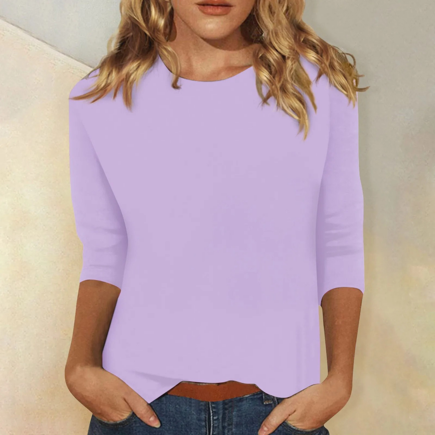 Women’s Casual Round Neck Top with 3/4 Sleeves