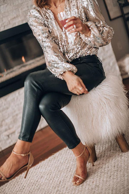 Women’s Elegant Sequin Blouse Long Sleeve Top