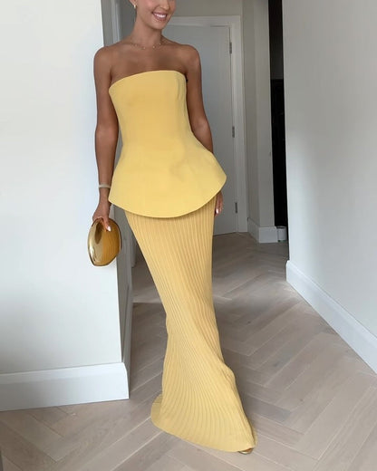 Women's Strapless Maxi Dress with Flowing Silhouette