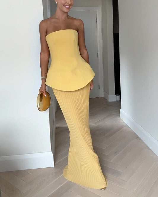 Women's Strapless Maxi Dress with Flowing Silhouette