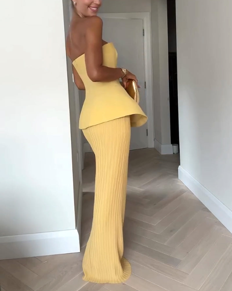 Women's Strapless Maxi Dress with Flowing Silhouette