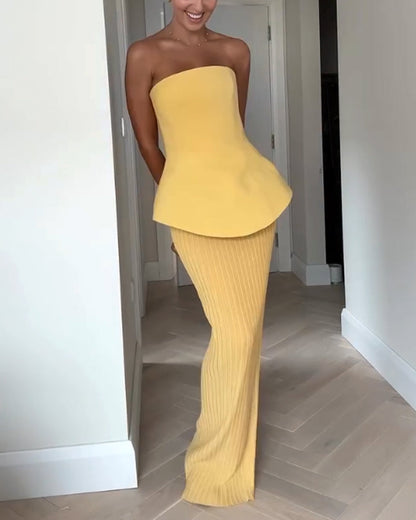Women's Strapless Maxi Dress with Flowing Silhouette