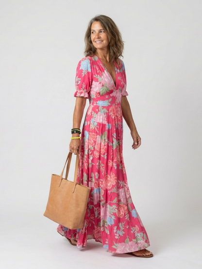 Floral V-Neck Maxi Dress for Women