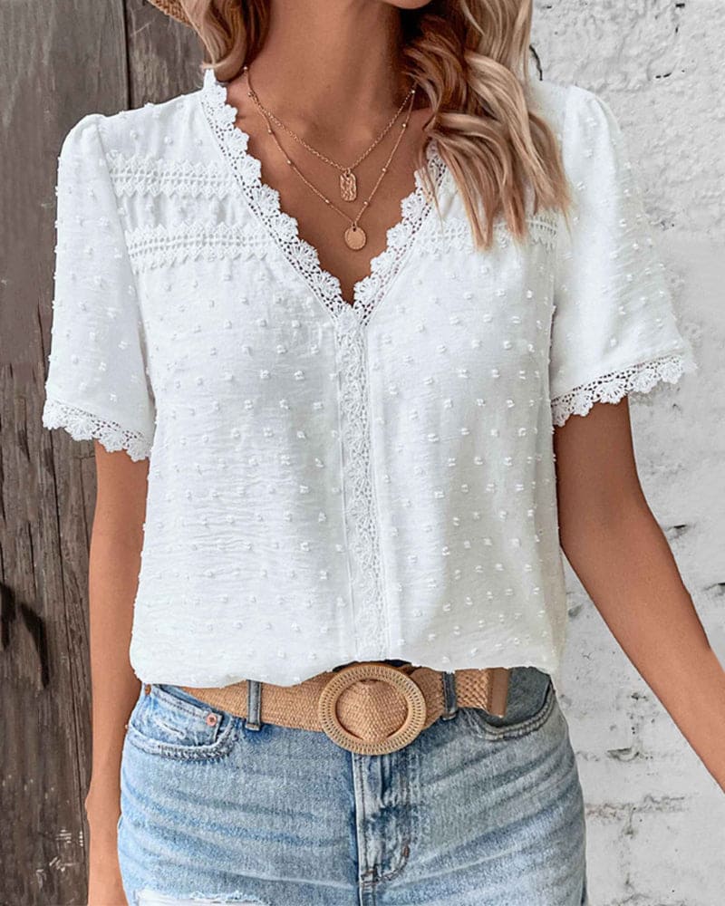 Elegant Textured V-Neck Blouse for Women