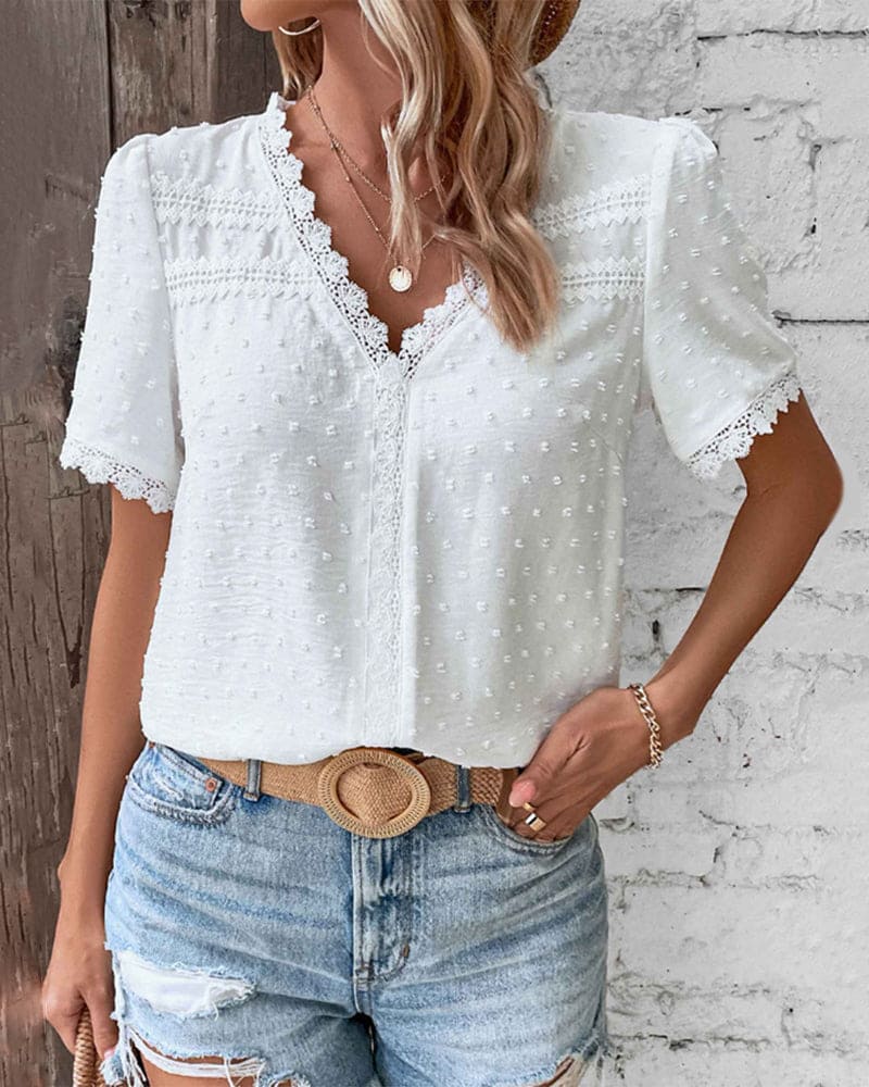 Elegant Textured V-Neck Blouse for Women