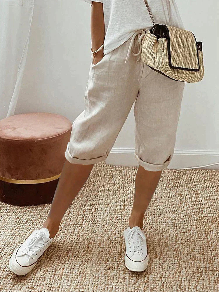 Women's Drawstring Cropped Bermuda Shorts