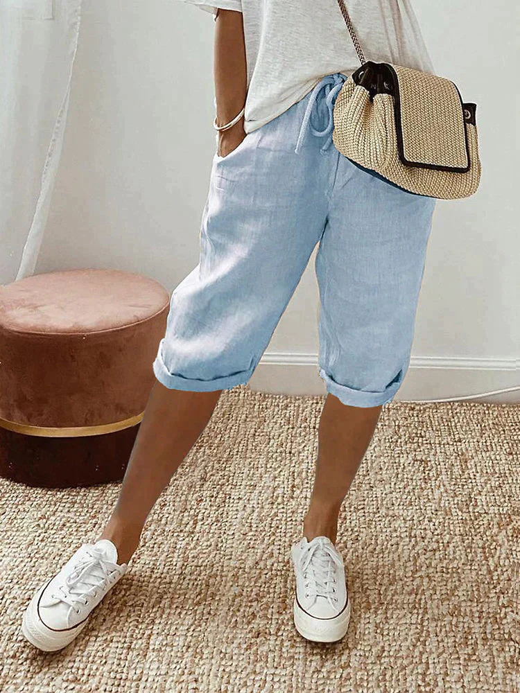 Women's Drawstring Cropped Bermuda Shorts