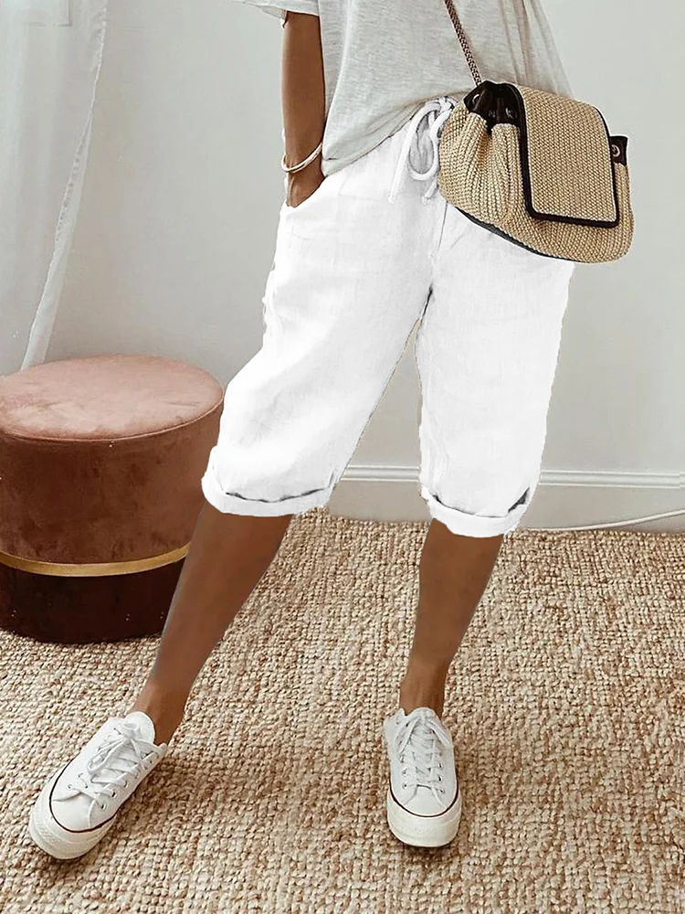 Women's Drawstring Cropped Bermuda Shorts